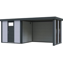 Gartenhaus Classico 2424 inkl. Regenrinne mit Seitendach, Rück- und Seitenwand inkl. Fenster rechts 542 x 258 cm lichtgrau