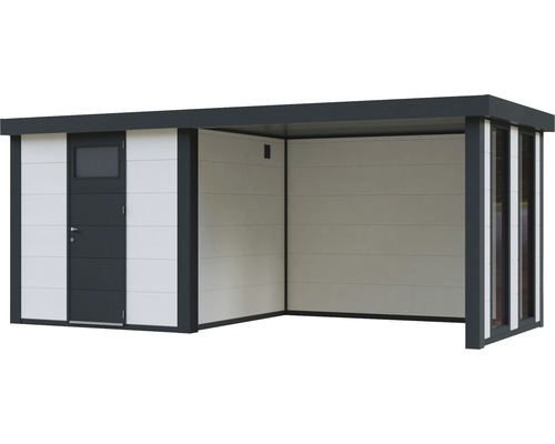 Modernes Gartenhaus mit offener Seite und Tür