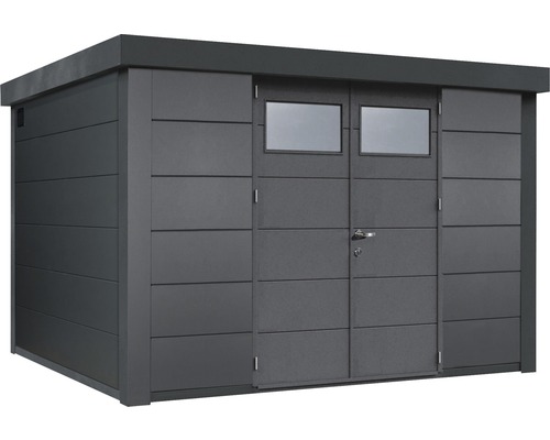 Abri de jardin spacieux en métal avec porte et fenêtres