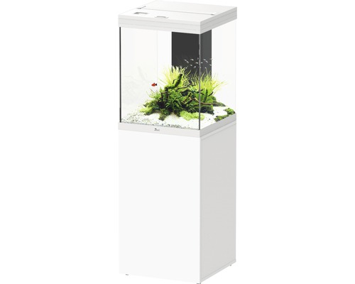 Ensemble d'aquarium aquatlantis Aqua Tower 163 l, avec éclairage EASY LED 2.0, système de filtre interne, chauffage et meuble bas blanc