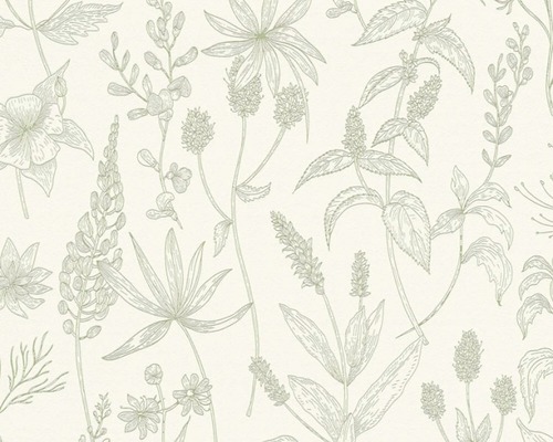 Papier peint intissé Casual Living nature blanc Papier peint à motif botanique de plantes
