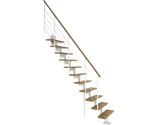 Escalier à limon central Pertura Hera blanc 73,5 cm garde-corps à barres horizontales chêne lamellé-collé verni(e) 11 marches/12 pas de marche