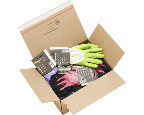 Divers gants de jardin dans une boîte en carton