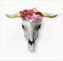 Dekoratives Bild eines Bullenschädels mit Blumenschmuck