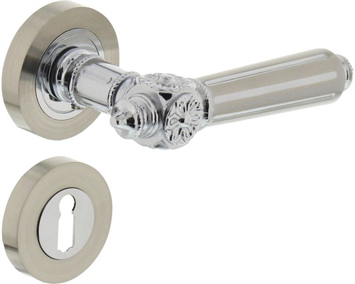 Poignée sur rosace Intersteel Julietta serrure à garnitures chrome/nickel mat Garniture de poignée de porte avec rosaces et décor floral