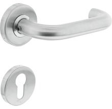 Türdrücker aus Edelstahl mit Rosette und Schlüsselrosette