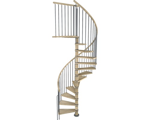 Pertura Spindeltreppe Galene Buche Leimholz Ø 140 cm Schwarz 11 Stufen 12 Steigungen Wendeltreppe aus Holz und Metall