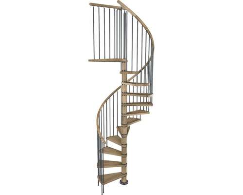 Escalier en colimaçon Pertura Galene chêne bois lamellé-collé Ø 120 cm marron 11 marches 12 pas de marche Escalier en colimaçon en bois et métal