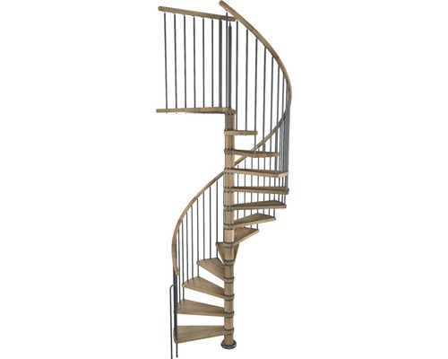 Escalier en colimaçon Pertura Galene chêne bois lamellé-collé Ø 140 cm marron 11 marches 12 pas de marche Escalier en colimaçon en bois et métal