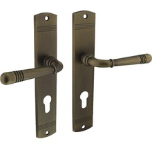 Garniture de poignées de porte avec longue plaque et trou de serrure