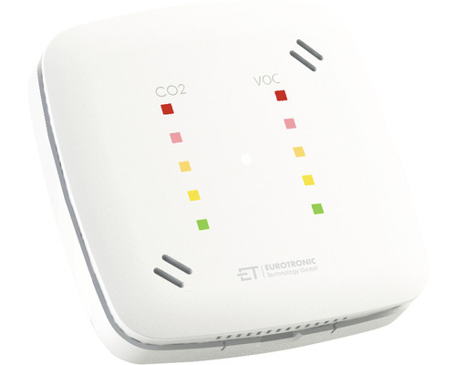 Capteur de qualité de l'air CO2 + COV Eurotronic 700209 blanc Lxlxh 68x68x17 mm Capteur de qualité de l''air CO2 et COV Eurotronic pour mesurer la qualité de l''air ambiant