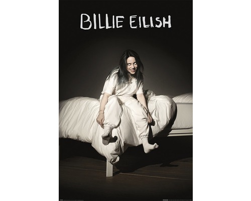 Billie Eilish sitzt auf einem Bett Poster
