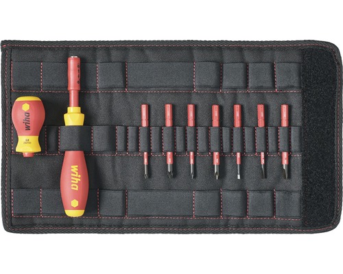 Wiha Wechselklingen-Set mit mehreren Schraubendrehern in einer schwarzen Werkzeugtasche
