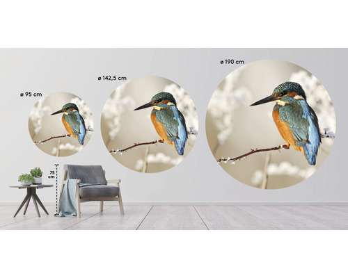 Wanddekoration mit Eisvogelmotiv in verschiedenen Größen in Wohnraumszene