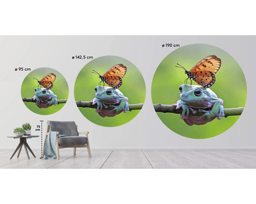 Sticker mural avec grenouille et papillon en trois tailles différentes