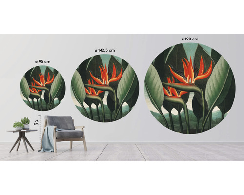 Trois peintures murales rondes avec motif de fleur d''oiseau de paradis en différentes tailles