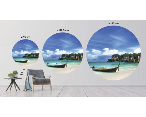 Trois décorations murales rondes avec un motif de plage, tailles 95 cm, 142,5 cm et 190 cm