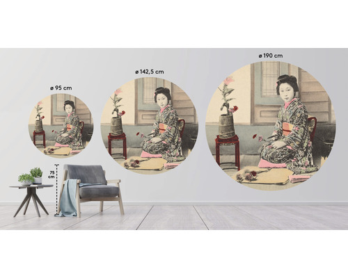 Illustration de trois peintures murales avec un motif japonais de différentes tailles