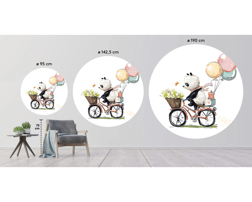 Sticker mural avec panda sur un vélo en différentes tailles