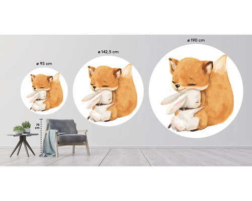Illustration eines Fuchses, der einen Hasen umarmt, in verschiedenen Größen als Wandtattoo