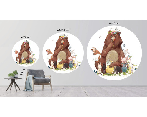Sticker mural avec ours, renard, lièvre, cochon et oie en trois tailles différentes