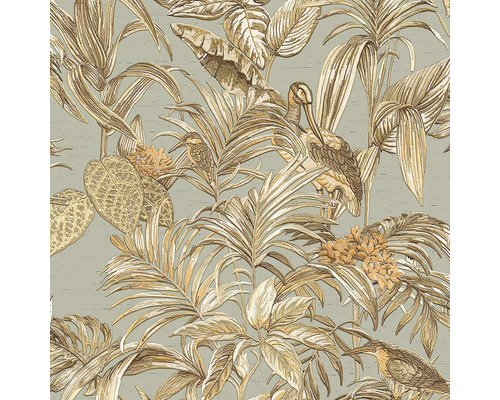 Vliestapete DE120017 Wall Stitch Palmen & Vögel beige braun orange grau Vliestapete DE120017 Wall Stitch Palmen & Vögel beige braun orange grau