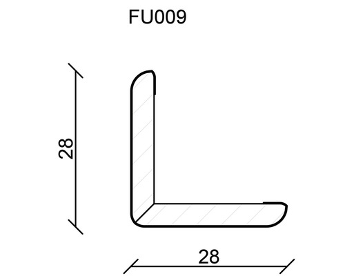 Dessin technique d''un profilé d''angle de dimensions 28 x 28 mm.