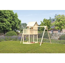 Karibu Kinderspielhaus "Frieda" SET aus nordischer Fichte, naturbelassen mit Schaukelanbau Einzel