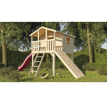 Karibu Stelzenhaus Benjamin Fichte inkl. Holzrampe und Rutsche 3 m rot