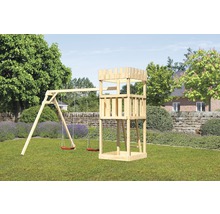 Holzspillturm mat Schaukel am Gaart