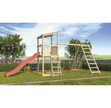 Spielplatz mit Schaukel, Rutsche und Klettergerüst im Garten