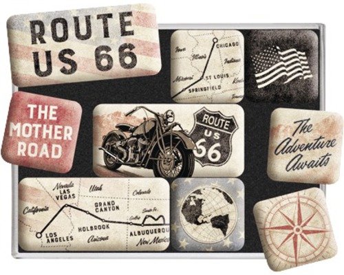 Dekorative Magnettafel mit Route 66 Motiven für die Wand