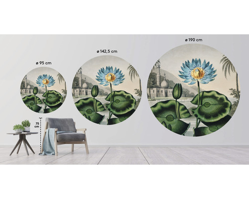 Trois peintures murales rondes avec motif de nénuphar de différentes tailles