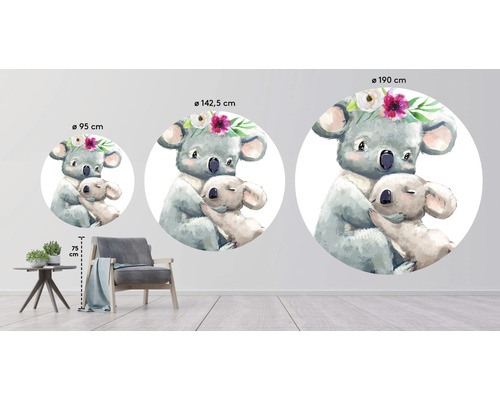 Illustration eines Koala Wandtattoos mit verschiedenen Durchmessern an einer Wand