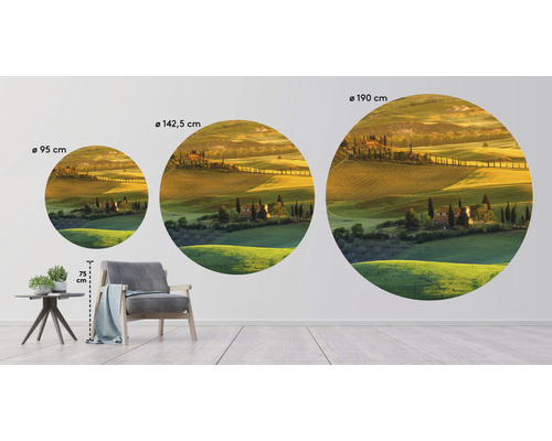 Drei runde Wandbilder mit toskanischer Landschaft in verschiedenen Größen