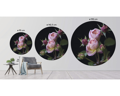 Illustration von drei Wandtattoos mit Rosenmotiven in verschiedenen Größen