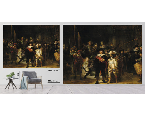 Papier peint photo représentant le tableau ''La Ronde de nuit'' avec les dimensions