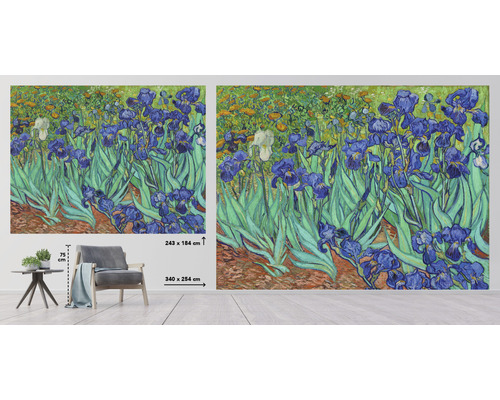 Fototapete mit blauem Irisblumenmuster im Stil von Van Gogh