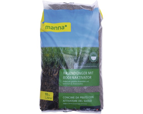 Engrais pour gazon Manna avec activateur de sol 10 kg 250 m² Paquet d''engrais pour gazon avec activateur de sol de Manna, 10 kilogrammes