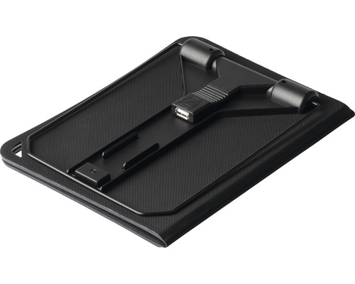 Schwarzer Tablet-Halter mit USB-Anschluss