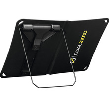 Goal Zero Logo auf einer tragbaren Solaranlage mit Ständer