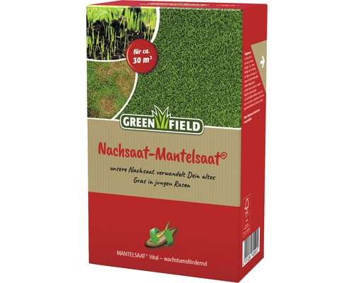 Semences de gazon Greenfield pour réensemencement 0,5 kg 30 m² Emballage Green Field regarnissage avec enrobage pour environ 30 mètres carrés