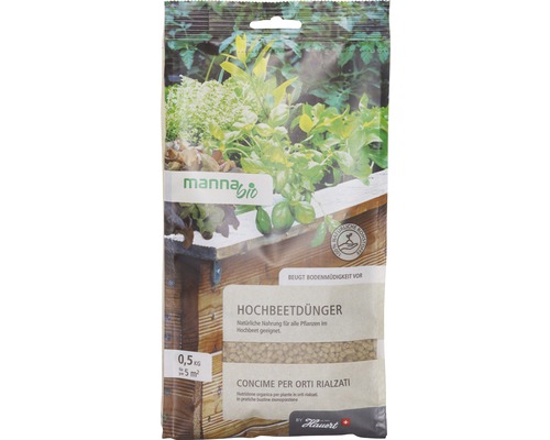 Engrais pour jardinières surélevées Manna Bio 0,5 kg 5 m² Engrais pour plates-bandes surélevées de Manna Bio en sac de 0,5 kilogramme