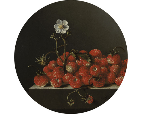 Papier peint panoramique intissé HRBC200053 Adriaen Coorte Nature morte aux fraises Ø 190 cm Nature morte avec fraises et fleur