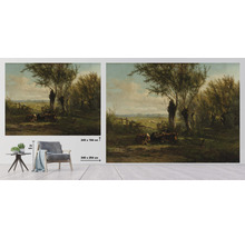 Wandbild mit Landschaftsszene, inklusive Kühe, Bäume und Zaun, erhältlich in zwei Grössen