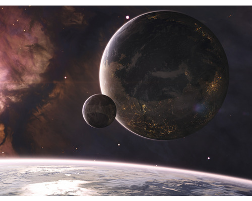 Papier peint panoramique intissé HRBP000062 Planètes 5 pces 243 x 184 cm Illustration de planètes et de l''espace