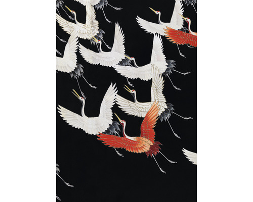 Papier peint panoramique intissé HRBP200038 Japan grues en vol 4 pcs. 194 x 280 cm Tissu avec motif de grue sur fond sombre