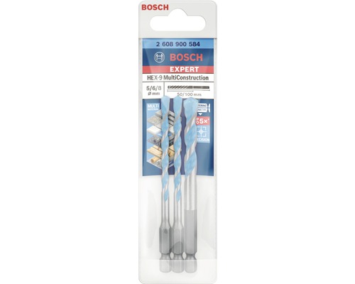 Jeu de forets Bosch Expert HEX-9 MultiConstruction, tailles 5, 6 et 8 millimètres