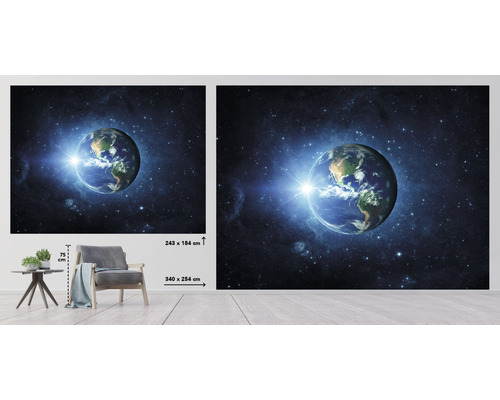 Papier peint photo avec motif de la Terre et fond spatial en deux tailles