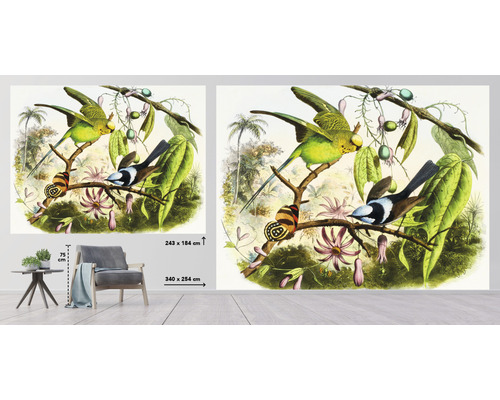 Image murale avec motif d''oiseaux et de plantes, adaptée à la décoration murale